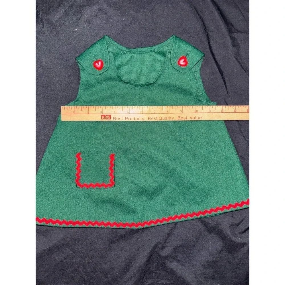 Handmade Christmas Girls Jumper Dress Green Ric Rac Heart Buttons Holiday 2T Vtg